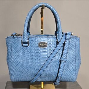 🐢 Michael Kors Kellen Embossed Leather Satchel Crossbody Sky Blue EC